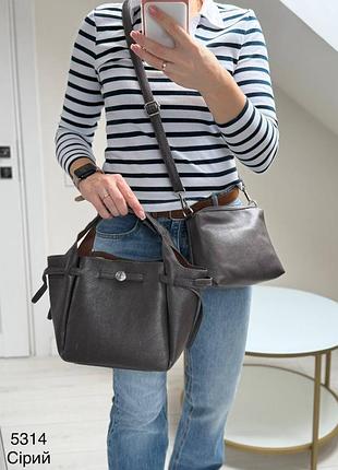 Женская сумка сумочка в комплекте с клатчом комплект темно серая графит из эко кожи из кожзаменителя кожаная трапеция