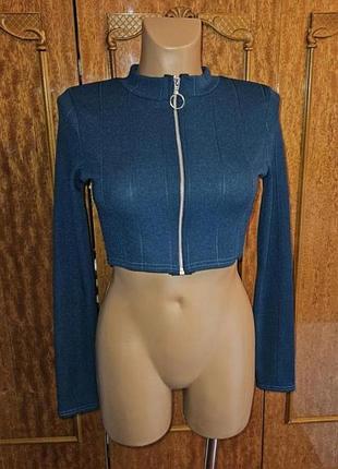 💝1+1=3 насыщенно-зеленый свитер рубчик на молнии, размер 46 - 48