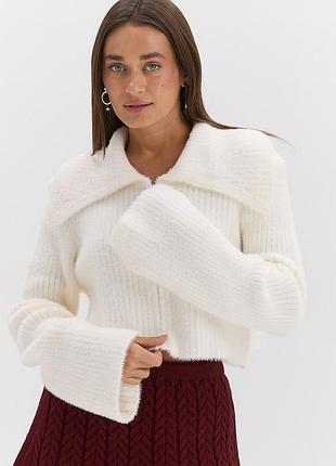 Акция пушистая вязаная кофта на молнии