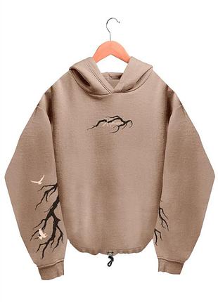 Тепле худі oversize mattino "коріння" на флісі (беж/кемел)