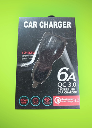 Автомобильное зарядное устройство car charger 2usb 32w 6a qc 3.0 black