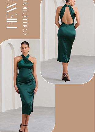 Стильна сукня club l смарагд халтер сатин