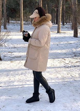 Зимняя парка пуховик с натуральным мехом