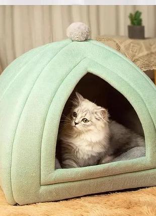 Мягкое место домик для котов и собак пирамида, мятный 38х38х38см
