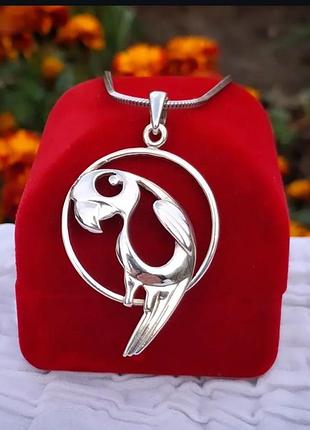 Большой серебряный кулон " попугай"