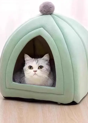 Мягкое место домик для котов и собак пирамида, мятный 38х38х38см