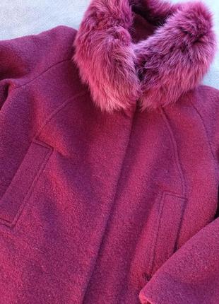 Зимові пальто x-woyz з натуральним хутром колір бордо3 фото
