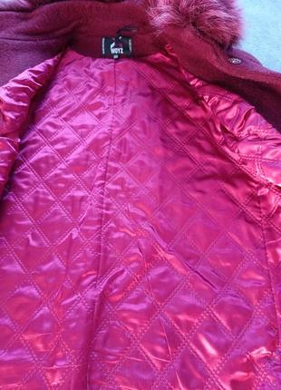 Зимові пальто x-woyz з натуральним хутром колір бордо6 фото