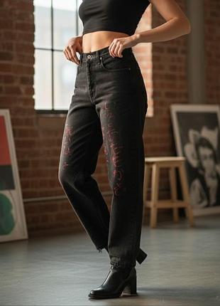 Ексклюзивні вінтажні джинси lee (w28-w29) – кастомний розпис і висока посадка!