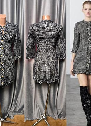 Привлекательное и стильное твидовое текстурированное мини платье zara