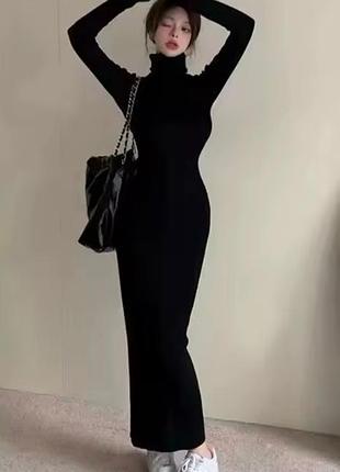 Платье черное в рубчик, шерсть h&m