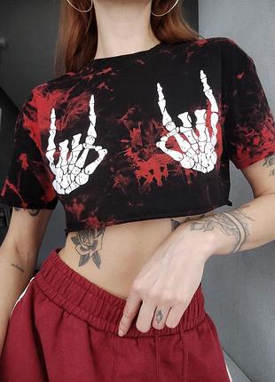 Вкорочена футболка оверсайз кроп топ рок принт тай дай неформальна готична