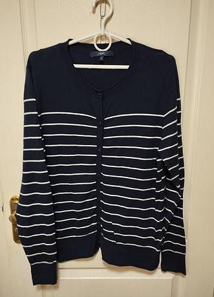 Кардиган next, женский, молодежный, базовый, размер 44/xxl/52,42/xl/50, демисезон, хлопок, нейлон, вискоза,синий в полоску.