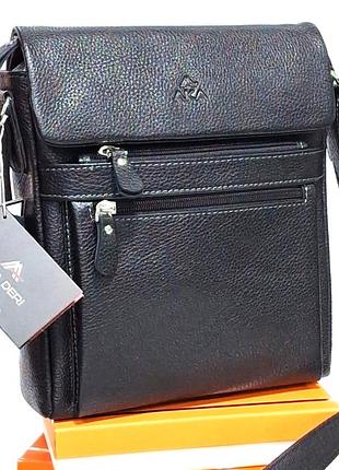 Сумка шкіряна чоловіча чорна стильна 27*22*6 aka deri (туреччина)