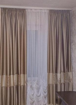 Атласные шторы, портьеры с отделкой