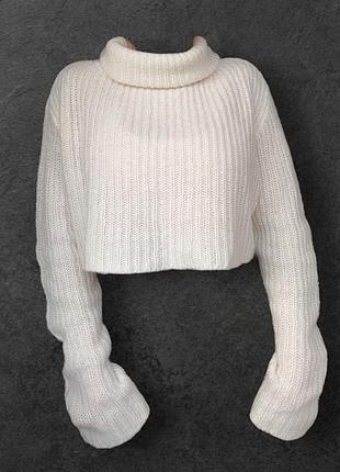Кроп свитер женский вязаный в рубчик h&amp;m s белый