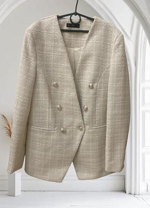 Твідовий молочний піджак f&f • блейзер м: жакет жіночий