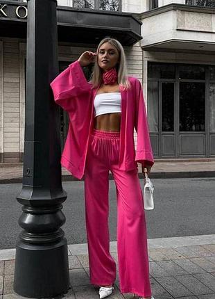 Трендовый костюм из кимоно, брюки палаццо, халат с поясом брючный брюки