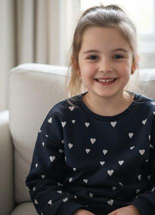 Свитшот реглан на девочку в сердечки m&s 5-6 лет