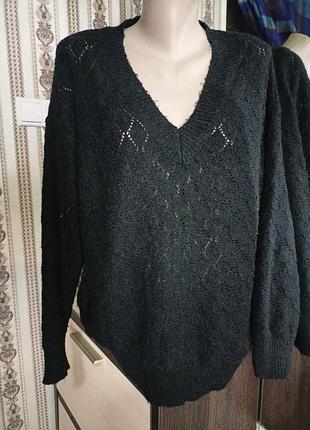 Свитер женский вязаный ажурный, шерсть, мохер. размер l, xl.. париж.