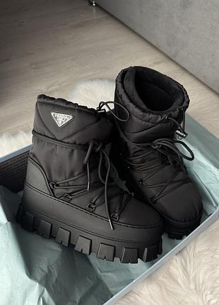 Сапоги moon boots черные прада prada дутки