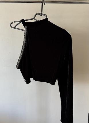 Кроп топ велюровий на одне плече м-л