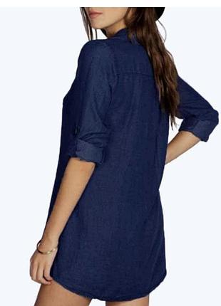 Якісна льон жіноча сині подовжена сорочка рубашка батал 20 розмір