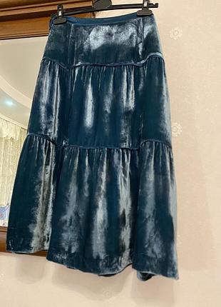 Спідниця ярусами з натурального оксамиту