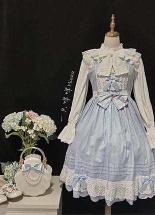 Біла блуза з бантом та мереживом лолита