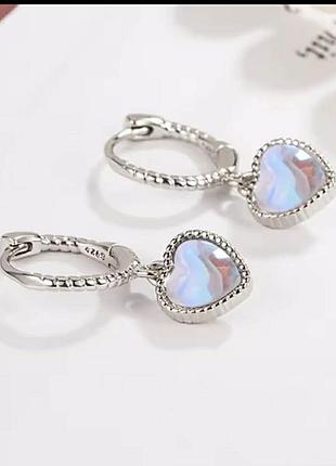 Срібні сережки з блакитним сердечком 925