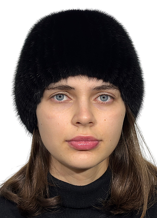 Женская зимняя меховая норочная шапка на плетеной основе черный