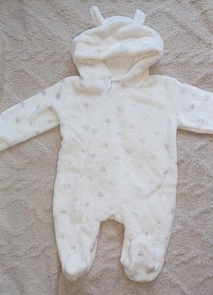 Махровый комбинезон в серебряные сердечки 3-6 м