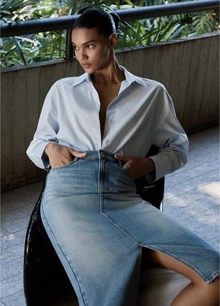 Zara блакитна сорочка з попліну голубая рубашка