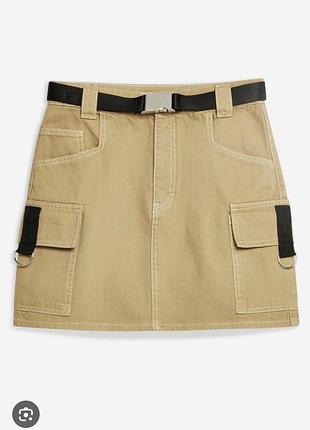 Стильная коттоновая мини юбка карго с накладными карманами