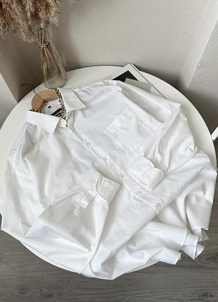 Біла базова широка сорочка оверсайз рубашка котон бавовна