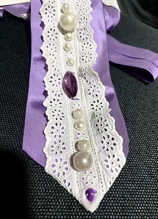 Галстук краватка вінтажна фіолетова з мереживом
