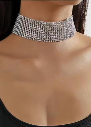 Блестящее ожерелье /чокер со стразами/широкий блестящий чокер /для свадеб , мероприятий /косплея/украшение для шеи