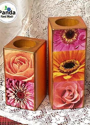 Набор подсвечников ручной работы из дерева