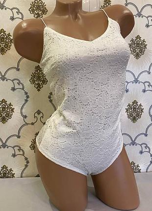 Белый кружевной боди бодик комбидресс размер 36