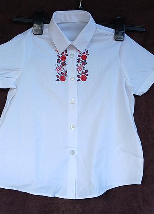 Рубашка с вышиванкой для девочки, 104/110, 4-5 лет