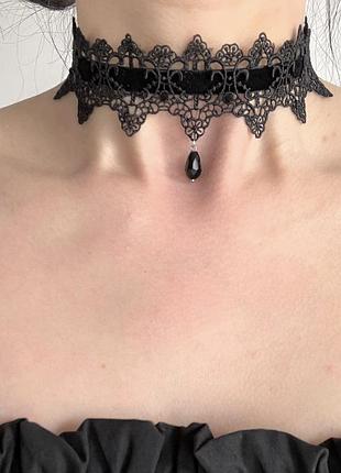 Чокер жіночий чорний на шию мереживо оксамит новий