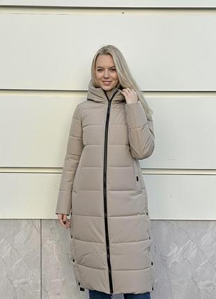 Зимова куртка міді бежева куртка зима бежевий пуховик міді бежева зимова куртка