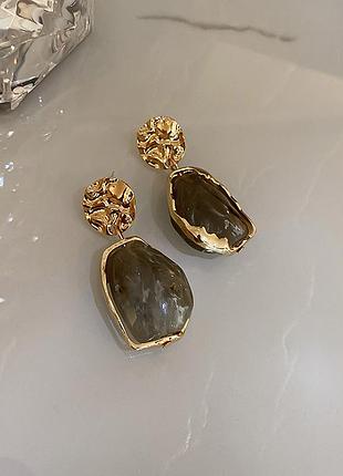 Серьги женские золотые с "янтарью" новые