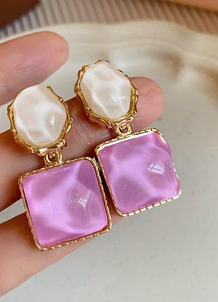 Серьги женские кристаллы белые розовые новые золотые