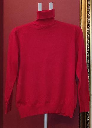 Яркий красный свитер кофта водолазка гольф под горло м-л 46 38 10-12 светр червоний різдвяний