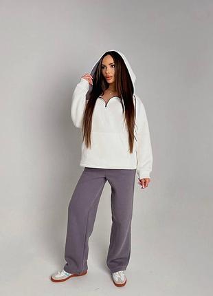 Теплий костюм жіночий, об'ємне худі з подвійним капюшоном + штани