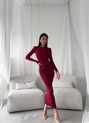 Жіночий класичний міді сукня з мікродайвінга плаття з рукавами