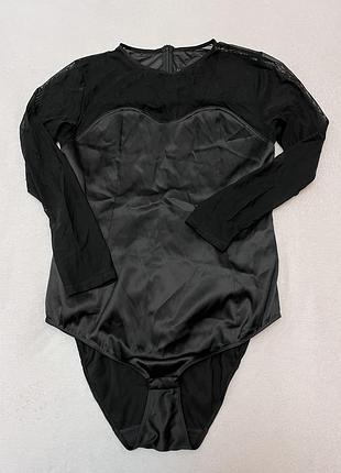 Черный боди комбидрес с длинным рукавом