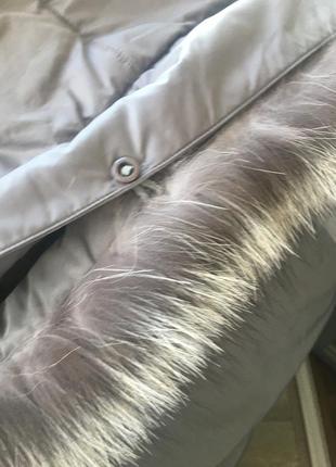 Мега-теплое длинное пальто-пуховик с шикарной опушкой из натуральной чернобурки9 фото