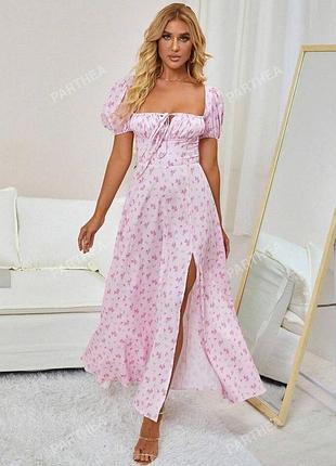 Сукня рожева квітковий принт міді